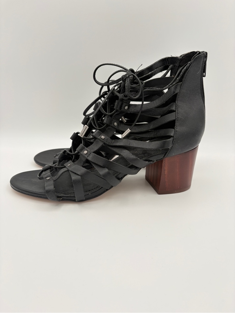ALDO Black Leather Myssi Lace-up Block Heel Sandals